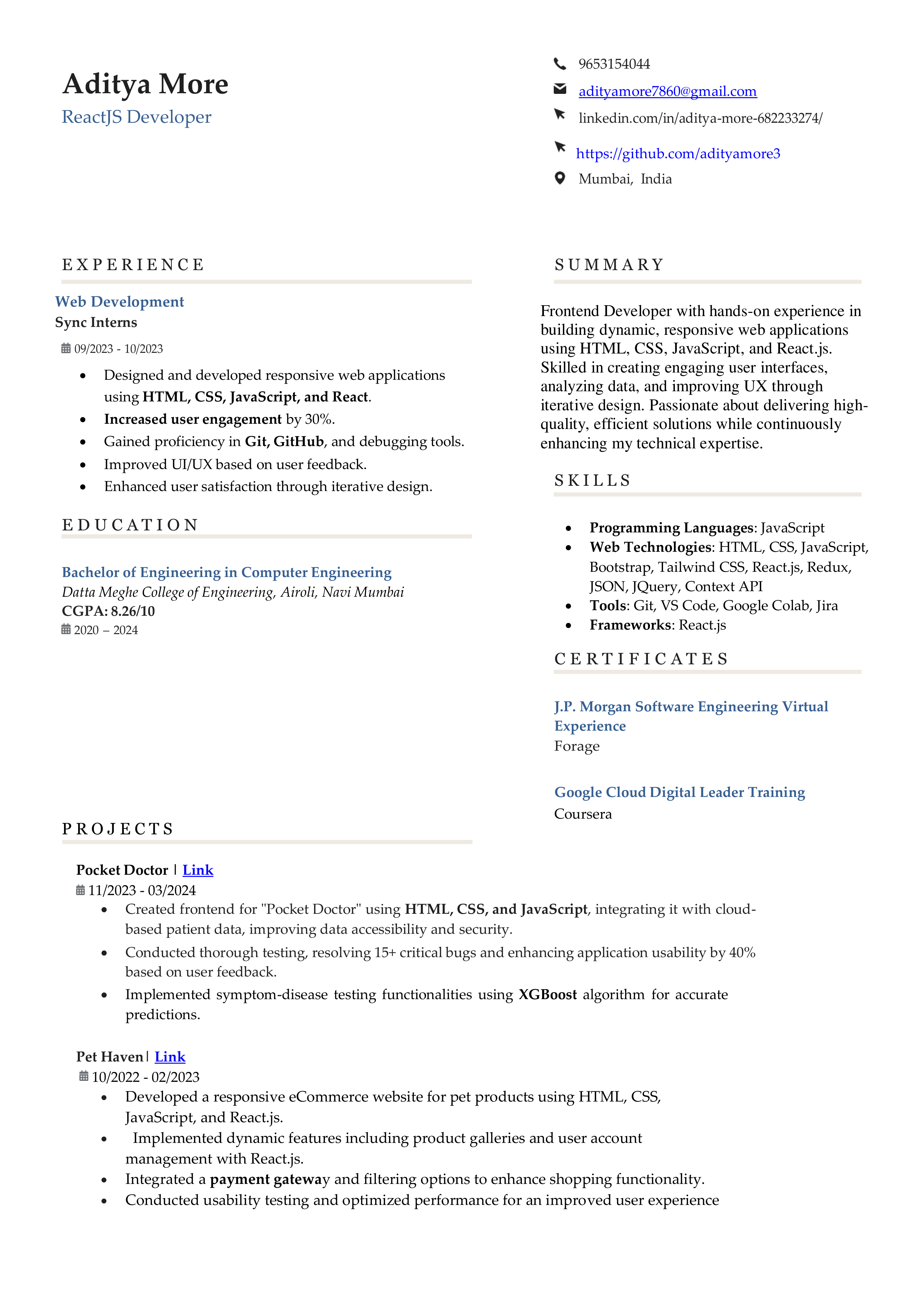 Aditya More Resume
